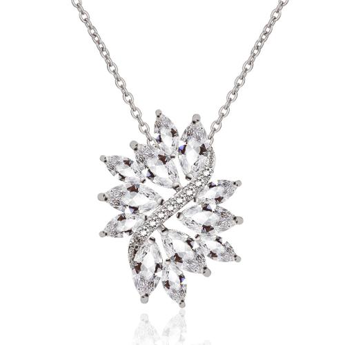 Cubic Zircon Micro Pave Brass Necklace, with 5cm extender chain, micro pave cubic zirconia & for woman, platinum color, Length:Approx 45 cm, Sold By PC