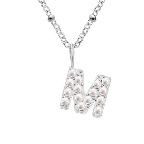 Stainless Steel Jewelry Necklace, 304 Stainless Steel, with Plastic Pearl, plated, letters are from A to Z & different styles for choice & for woman, more colors for choice, Sold By PC