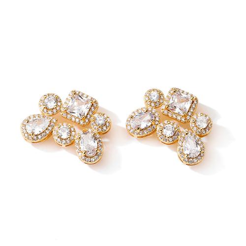 Boucles d'oreilles en laiton zircon cubique pavent, pavé de micro zircon & pour femme, plus de couleurs à choisir, Vendu par paire