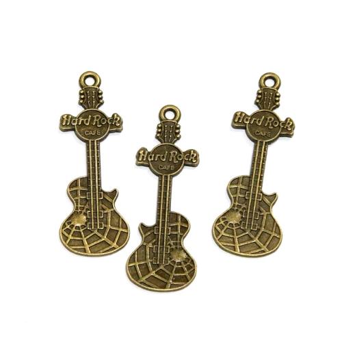 Musical Instrument Shaped Tibetan Style Pendants, Guitar, antique bronze color plated, DIY, 63x21.80mm, 20PCs/Bag, Sold By Bag