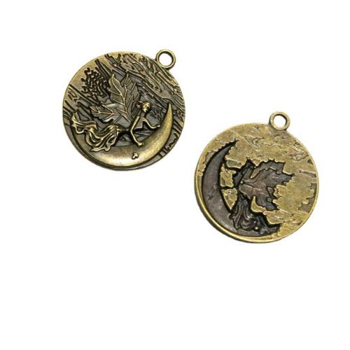 Tibetan Style Pendants, Round, antique bronze color plated, DIY, 42x37mm, 20PCs/Bag, Sold By Bag