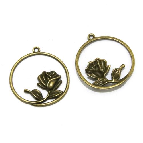 Tibetan Style Flower Pendants, Rose, antique bronze color plated, DIY, 33.50x35mm, 40PCs/Bag, Sold By Bag