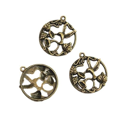 Tibetan Style Animal Pendants, Round, antique bronze color plated, DIY, 29x32.50mm, 40PCs/Bag, Sold By Bag