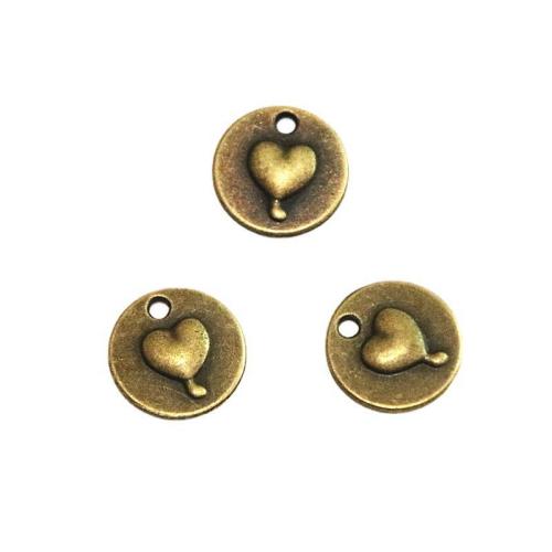 Tibetan Style Heart Pendants, Round, antique bronze color plated, DIY, 15mm, 100PCs/Bag, Sold By Bag