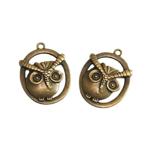 Tibetan Style Animal Pendants, Owl, antique bronze color plated, DIY, 27.60x35.80mm, 50PCs/Bag, Sold By Bag