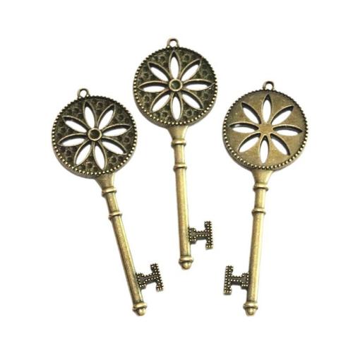 Tibetan Style Key Pendants, antique bronze color plated, DIY, 27x77mm, 20PCs/Bag, Sold By Bag