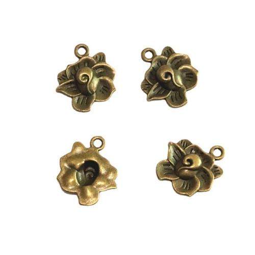 Pendentifs fleurs en alliage de zinc, Plaqué de couleur de bronze antique, DIY, 18.70x21x3.40mm, 100PC/sac, Vendu par sac