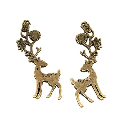 Tibetan Style Animal Pendants, Deer, antique bronze color plated, DIY, 73x22mm, 10PCs/Bag, Sold By Bag