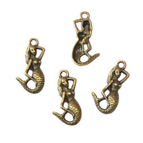 Pendentifs en alliage de zinc, sirène, Plaqué de couleur de bronze antique, DIY, 22.70x14mm, 100PC/sac, Vendu par sac