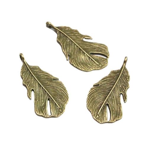 Tibetan Style Feather Pendants, antique bronze color plated, DIY, 48x25mm, 30PCs/Bag, Sold By Bag