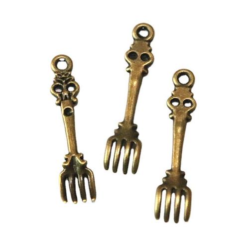 Tibetan Style Pendants, Fork, antique bronze color plated, DIY, 33.50x7.40mm, 100PCs/Bag, Sold By Bag