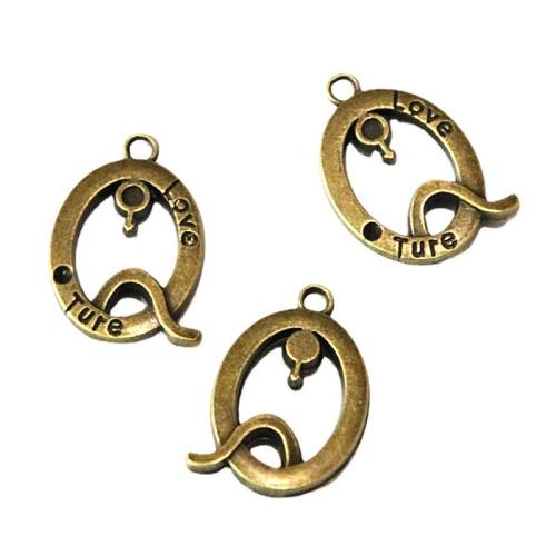 Tibetan Style Pendants, Letter Q, antique bronze color plated, DIY, 27x18x20mm, 40PCs/Bag, Sold By Bag