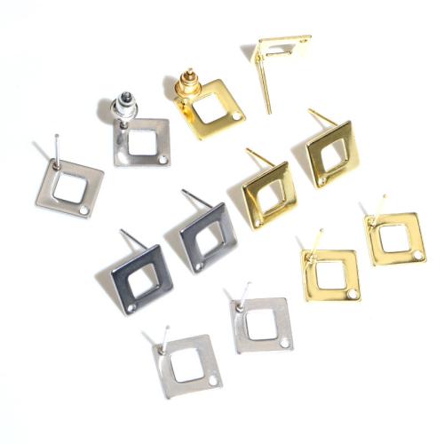 Stainless Steel Earring Stud Component, 304 Stainless Steel, Square, DIY & hollow, more colors for choice, 12mm, 10PCs/Bag, Sold By Bag