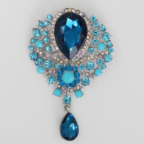 Tibetan Style Brooches, with Crystal, for woman & with rhinestone, more colors for choice, 55x85mm, Sold By PC