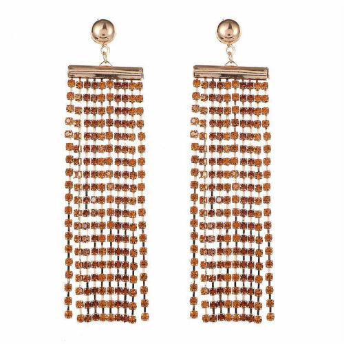 Brass Stud Earring, fashion jewelry & for woman & with rhinestone, 90x25mm, Sold By Pair