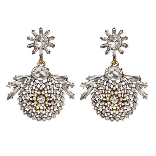 Tibetan Style Stud Earring, with Rhinestone, fashion jewelry & for woman, more colors for choice, 40x57mm, Sold By Pair