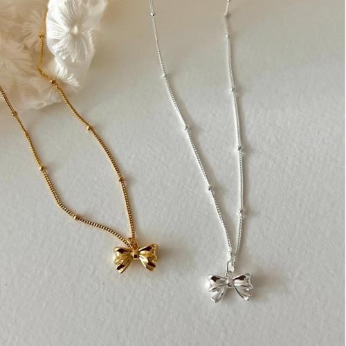 925 Sterling Silver Necklaces, Bowknot, fashion jewelry & for woman, more colors for choice, Length:Approx 45 cm, Sold By PC