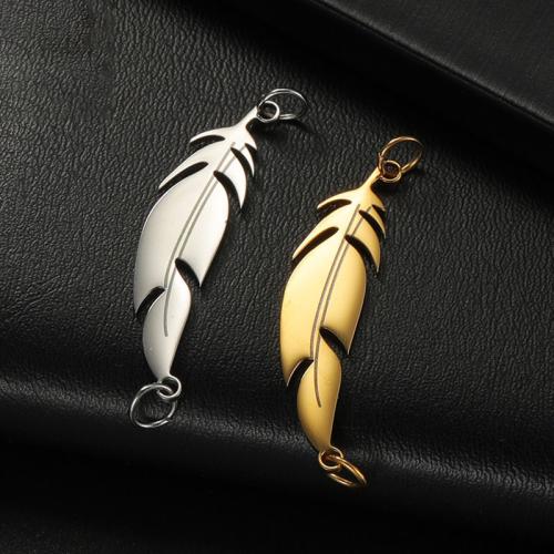 Stainless Steel Pendants, 304 Stainless Steel, Feather, DIY & double-hole, more colors for choice, 40mm, Sold By PC