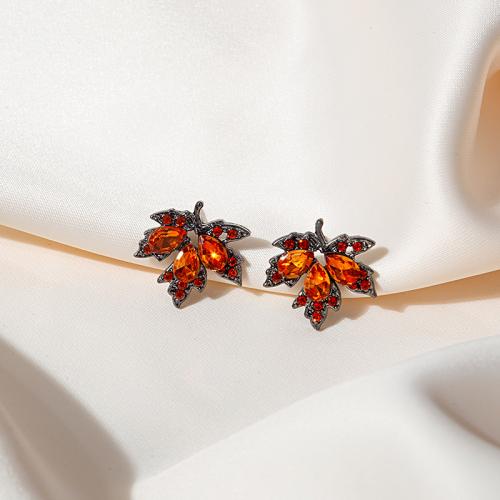 Tibetan Style Stud Earring, Maple Leaf, fashion jewelry & micro pave cubic zirconia & for woman, 19x16mm, Sold By Pair