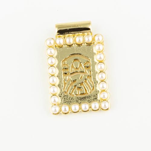 Brass Jewelry Pendants, with Plastic Pearl, fashion jewelry & Unisex, golden, 23x15mm, Hole:Approx 2mm, Sold By PC