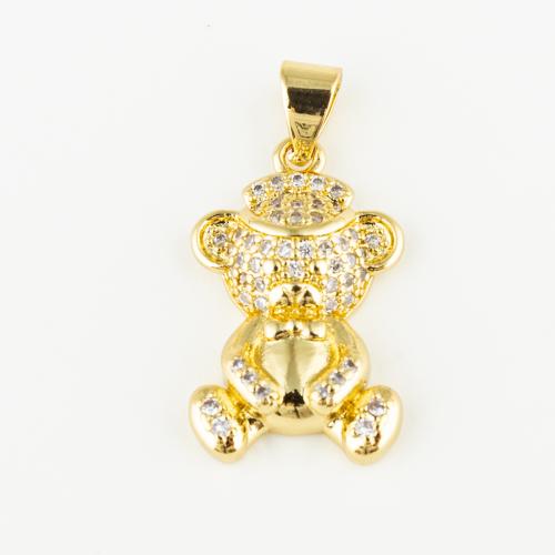 Cubic Zirconia Micro Pave Brass Pendant, Bear, fashion jewelry & Unisex & micro pave cubic zirconia, golden, 20x12mm, Hole:Approx 3mm, Sold By PC