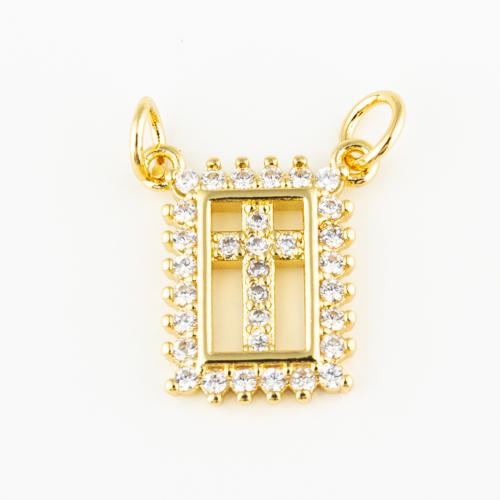 Cubic Zirconia Micro Pave Brass Pendant, Unisex & micro pave cubic zirconia & double-hole, golden, 17x15mm, Hole:Approx 4mm, Sold By PC