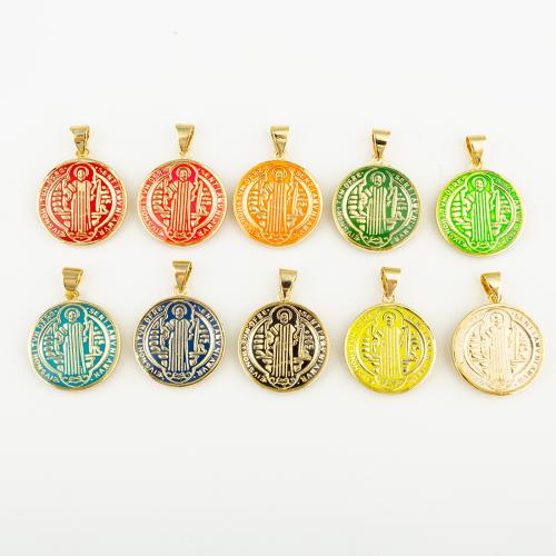 Brass Jewelry Pendants, Round, fashion jewelry & Unisex & enamel, more colors for choice, 20x18mm, Hole:Approx 3mm, Sold By PC