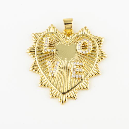 Cubique Pendentif en laiton zircon pavent, coeur, bijoux de mode & unisexe & pavé de micro zircon, doré, 30x30mm, Trou:Environ 3mm, Vendu par PC