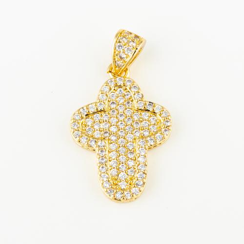 Cubic Zirconia Micro Pave Brass Pendant, Cross, fashion jewelry & Unisex & micro pave cubic zirconia, golden, 27x19mm, Hole:Approx 4mm, Sold By PC