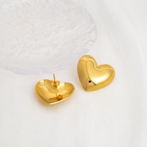 Stainless Steel Stud Earrings, 304 Stainless Steel, Heart, 18K gold plated, fashion jewelry & different styles for choice & for woman, golden, Sold By Pair