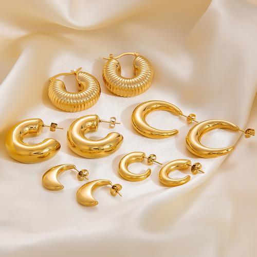 Pendientes de Acero Inoxidable, acero inoxidable 304, 18K chapado en oro, Joyería & diferentes estilos para la opción & para mujer, dorado, Vendido por Par