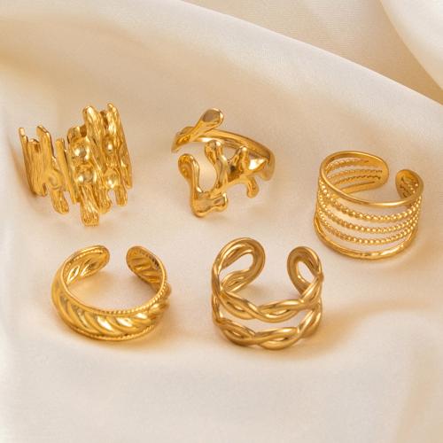 Anillo de dedo de acero inoxidable, acero inoxidable 304, 18K chapado en oro, Ajustable & diferentes estilos para la opción & para mujer, dorado, Vendido por UD