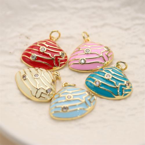 Rhinestone Brass Pendants, Shell, gold color plated, DIY & enamel & with rhinestone, more colors for choice, nickel, lead & cadmium free, 21x20mm, Sold By PC