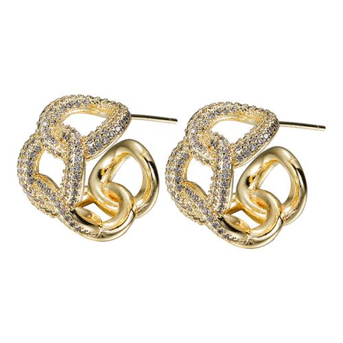 Cubic Zirconia Micro Pave Brass Earring, gold color plated, fashion jewelry & micro pave cubic zirconia & for woman, nickel, lead & cadmium free, 17.50x18mm, Sold By Pair