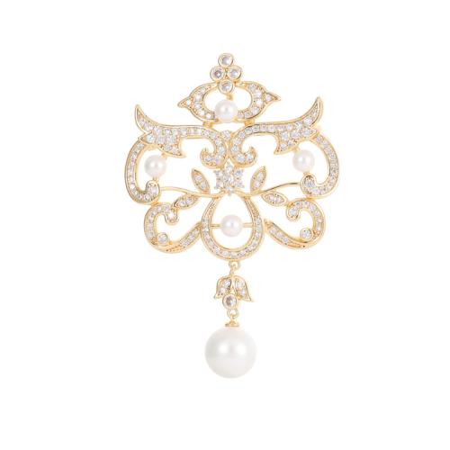 Fashion Brooch Jewelry, Brass, with Plastic Pearl, plated, different size for choice & micro pave cubic zirconia, more colors for choice, nickel, lead & cadmium free, Sold By PC