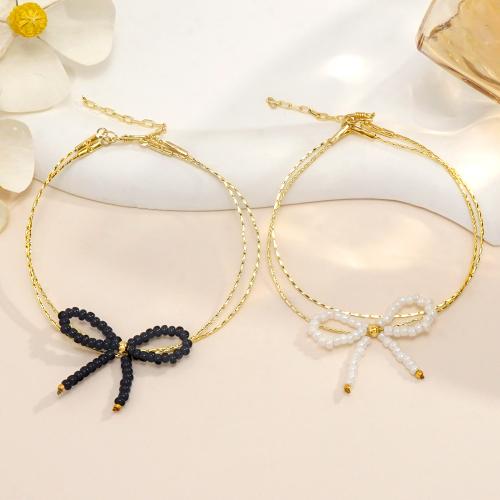 Tibetan Style Bracelet, with Plastic Pearl, Bowknot, gold color plated, for woman, more colors for choice, nickel, lead & cadmium free, Sold By PC