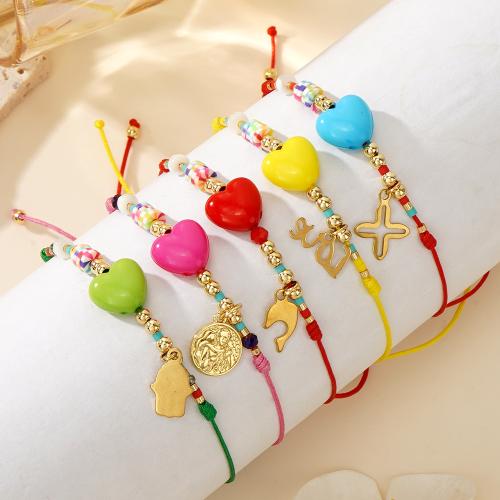 304 Stainless Steel Bracelet, with Knot Cord & Polymer Clay & Resin, gold color plated, Adjustable & different styles for choice & for woman, more colors for choice, Sold By PC