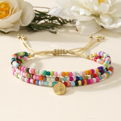 Bracelet en alliage de zinc, avec Cordon de noeud & Seedbead, Placage de couleur d'or, pour femme, multicolore, protéger l'environnement, sans nickel, plomb et cadmium, Vendu par PC