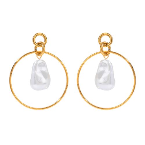 Stainless Steel Drop Earring, 304 Stainless Steel, with ABS Plastic Pearl, gold color plated, fashion jewelry, golden, Sold By Pair