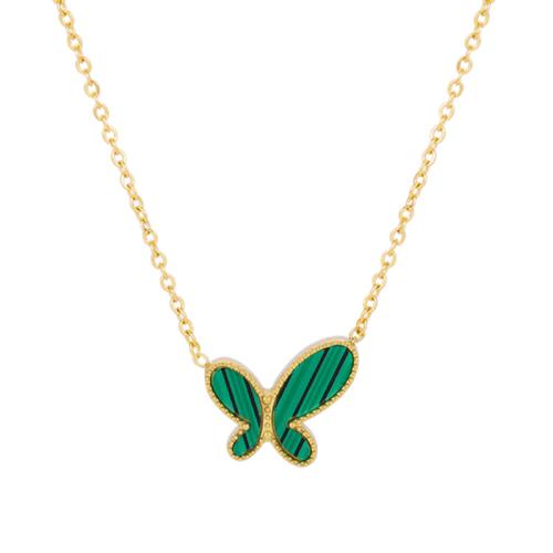 Stainless Steel Jewelry Necklace, 304 Stainless Steel, with Malachite, Butterfly, Vacuum Ion Plating, for woman, gold, Length:Approx 49.2 cm, Sold By PC