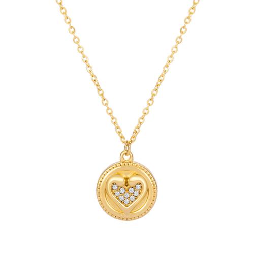 Stainless Steel Jewelry Necklace, 304 Stainless Steel, Vacuum Ion Plating, micro pave cubic zirconia & for woman, gold, Length:Approx 47.3 cm, Sold By PC