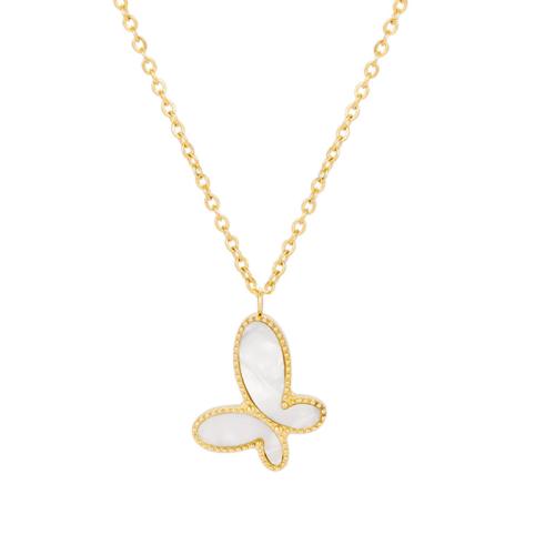 Stainless Steel Jewelry Necklace, 304 Stainless Steel, with Shell, Butterfly, Vacuum Ion Plating, for woman, gold, Length:Approx 45.5 cm, Sold By PC