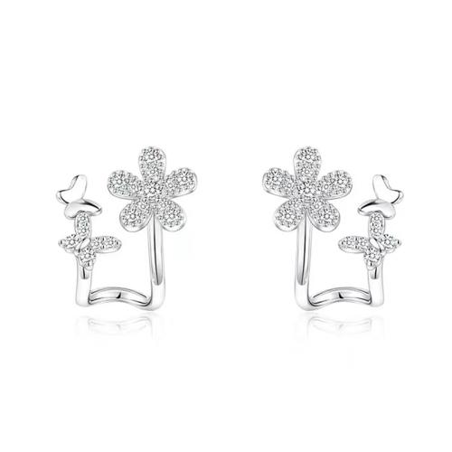 Pendientes de Micro Pavé de Zirconía Cúbica en Plata de Ley, plata de ley 925, Pétalos, micro arcilla de zirconia cúbica & para mujer, más colores para la opción, 10x10mm, Vendido por Par