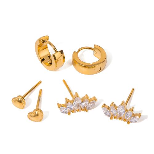 Pendientes de Acero Inoxidable, acero inoxidable 304, chapado, tres piezas & micro arcilla de zirconia cúbica & para mujer, dorado, Vendido por Set