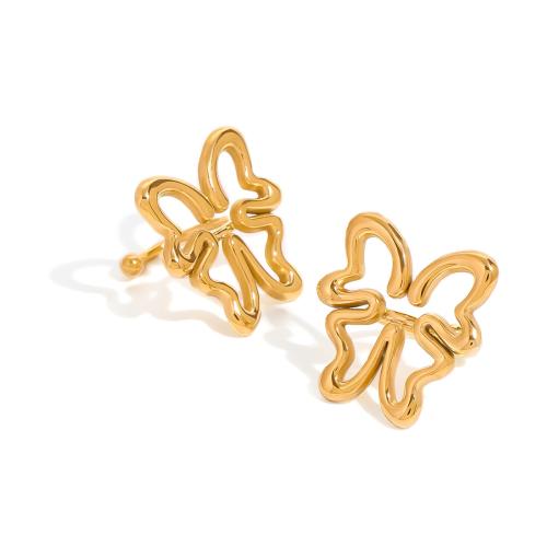 Pendientes Ear Cuff, acero inoxidable 304, Mariposa, chapado, para mujer, dorado, Vendido por Par