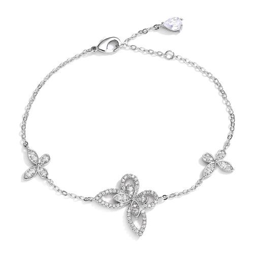 Cúbicos Circonia pulsera Latón Micro pavimenta, metal, micro arcilla de zirconia cúbica & para mujer, plateado, Vendido por UD