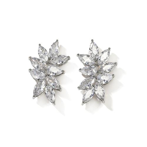 Boucles d'oreilles en laiton zircon cubique pavent, pavé de micro zircon & pour femme, argent, Vendu par paire