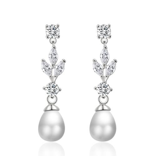 Boucles d'oreilles en laiton zircon cubique pavent, avec perle de plastique, pavé de micro zircon & pour femme, plus de couleurs à choisir, Vendu par paire