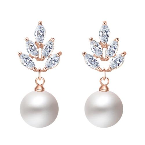 Cubic Zirconia Micro Pave Brass Earring, with Plastic Pearl, micro pave cubic zirconia & for woman, more colors for choice, Sold By Pair