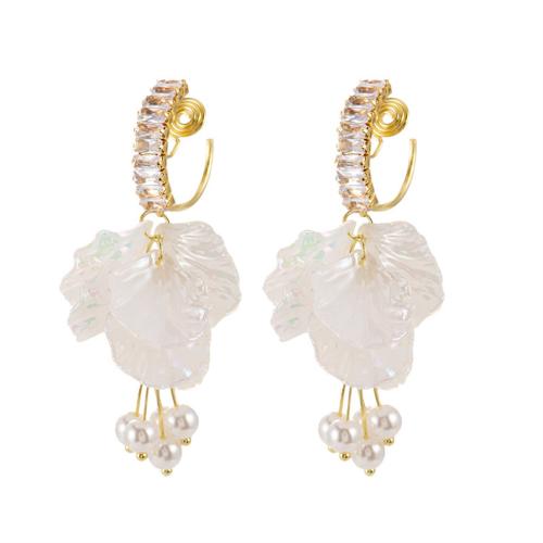 Boucles d'oreilles en alliage de zinc, avec perle de plastique, styles différents pour le choix & pavé de micro zircon & pour femme, plus de couleurs à choisir, Vendu par paire